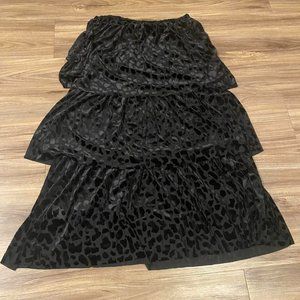 midi black tiered skirt with cheetah/ leopard print
